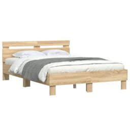 Berkfield Home Bed Frame with LED without Mattress Sonoma Oak 135x190 cm Double in Brown - thumbnail 3