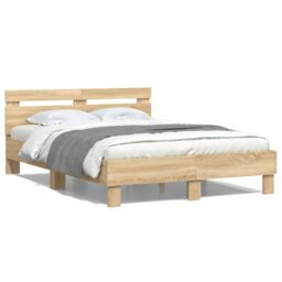 Berkfield Home Bed Frame with LED without Mattress Sonoma Oak 135x190 cm Double in Brown - thumbnail 5