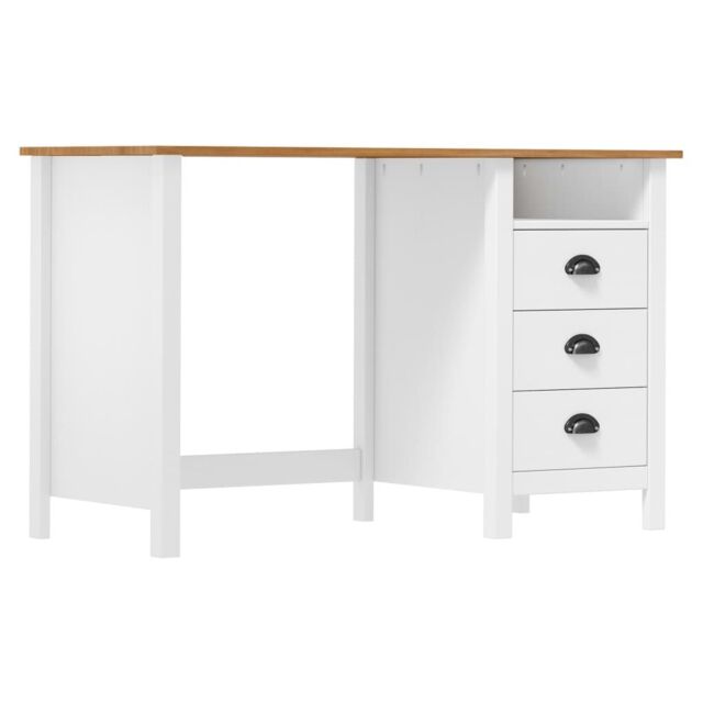 Berkfield Home Desk Hill with 3 Drawers 120x50x74 cm Solid Pine Wood in White - Size: 120 x 50 x 74 cm - image 1