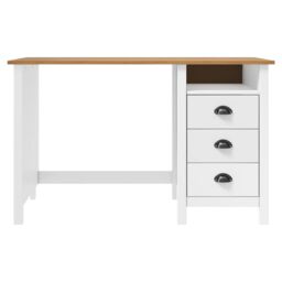 Berkfield Home Desk Hill with 3 Drawers 120x50x74 cm Solid Pine Wood in White - Size: 120 x 50 x 74 cm - thumbnail 2
