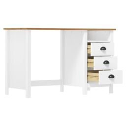 Berkfield Home Desk Hill with 3 Drawers 120x50x74 cm Solid Pine Wood in White - Size: 120 x 50 x 74 cm - thumbnail 3