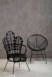 Orsina Black Natural Rattan Scalloped Back Chair - thumbnail 2