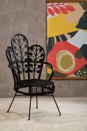 Orsina Black Natural Rattan Scalloped Back Chair - thumbnail 5
