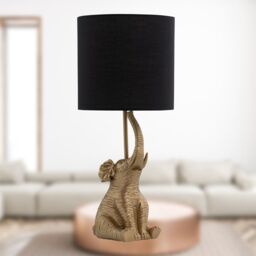 First Choice Lighting Set of 2 Elephant - Gold Resin Table Lamps With Black Fabric Shades - thumbnail 9