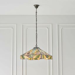 Loops Tiffany Glass Hanging Ceiling Pendant Light Bronze & Square Rose Shade i00155 in Clear - thumbnail 4