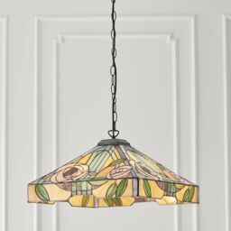 Loops Tiffany Glass Hanging Ceiling Pendant Light Bronze & Square Rose Shade i00155 in Clear - thumbnail 3