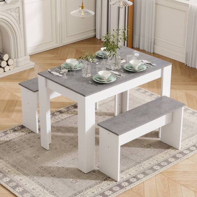 BTM Artificial Marble Dining Set with 2 Benches, Small Space in Grey - image 1