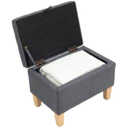 HOMCOM Linen Storage Ottoman Storage Box with Rubberwood Legs, Charcoal Grey in Dark Grey - thumbnail 2