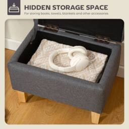 HOMCOM Linen Storage Ottoman Storage Box with Rubberwood Legs, Charcoal Grey in Dark Grey - thumbnail 4
