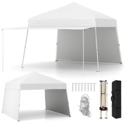 Gymax 14 x 9.2 FT Pop up Canopy Tent With 2 Sidewalls Easy Setup Sun Shelter in White
