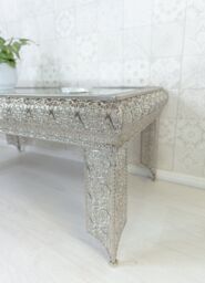 Downton Interiors Silver Embossed Metal Mirrored Glass Coffee Table - Agadir Range - Size: Large - thumbnail 4