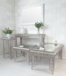 Downton Interiors Silver Embossed Metal Mirrored Glass Coffee Table - Agadir Range - Size: Large - thumbnail 5