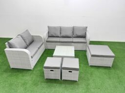 Fimous 8 Seater PE Rattan Wicker Garden Furniture Patio Conservatory Sofa Set with Square Coffee Table 3 Seater Sofa Love Sofa 3 Stool in Light Grey - thumbnail 2