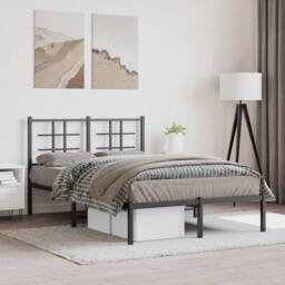 Berkfield Home Metal Bed Frame without Mattress with Headboard Black 120x200cm - Size: Small Double - thumbnail 2