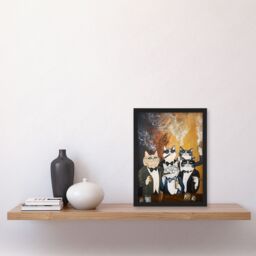 "Artery8 Tuxedo Cat Lover Drinking Smoking Bachelor Party Framed Art Print in Mustard - Size: W12"" x H16""" - thumbnail 4