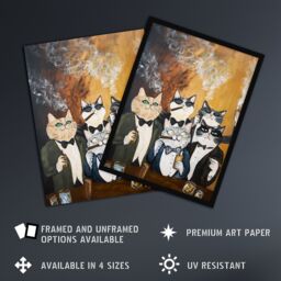 "Artery8 Tuxedo Cat Lover Drinking Smoking Bachelor Party Framed Art Print in Mustard - Size: W12"" x H16""" - thumbnail 2