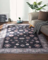 THE RUGS Farah Washable Persian Classic Rug - Soft Polyester Runner Design in Black - Size: 60 cm x 180 cm - thumbnail 2
