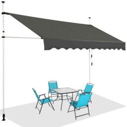 Costway 3.5M Telescopic Canopy Retractable Adjustable Outdoor Clamp Awning Sun Shelter in Grey - thumbnail 1