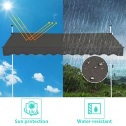 Costway 3.5M Telescopic Canopy Retractable Adjustable Outdoor Clamp Awning Sun Shelter in Grey - thumbnail 3