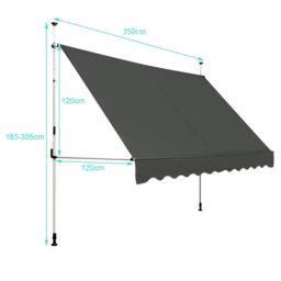Costway 3.5M Telescopic Canopy Retractable Adjustable Outdoor Clamp Awning Sun Shelter in Grey - thumbnail 4