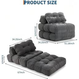 VOGREX Folding Futon Sofa Bed Convertible Sleeper Chair in Grey - thumbnail 2