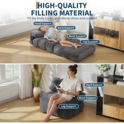 VOGREX Folding Futon Sofa Bed Convertible Sleeper Chair in Grey - thumbnail 5