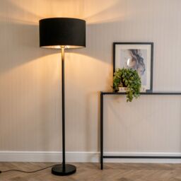 ValueLights Charlie Black Stem Floor Lamp with Black & Chrome Inner Lamp Shade