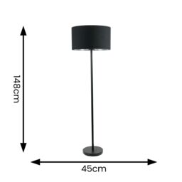 ValueLights Charlie Black Stem Floor Lamp with Black & Chrome Inner Lamp Shade - thumbnail 4