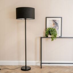 ValueLights Charlie Black Stem Floor Lamp with Black & Chrome Inner Lamp Shade - thumbnail 3