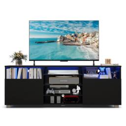 Costway TV Stand Console Table for 65 inch TV Modern Entertainment Center in Black - thumbnail 9