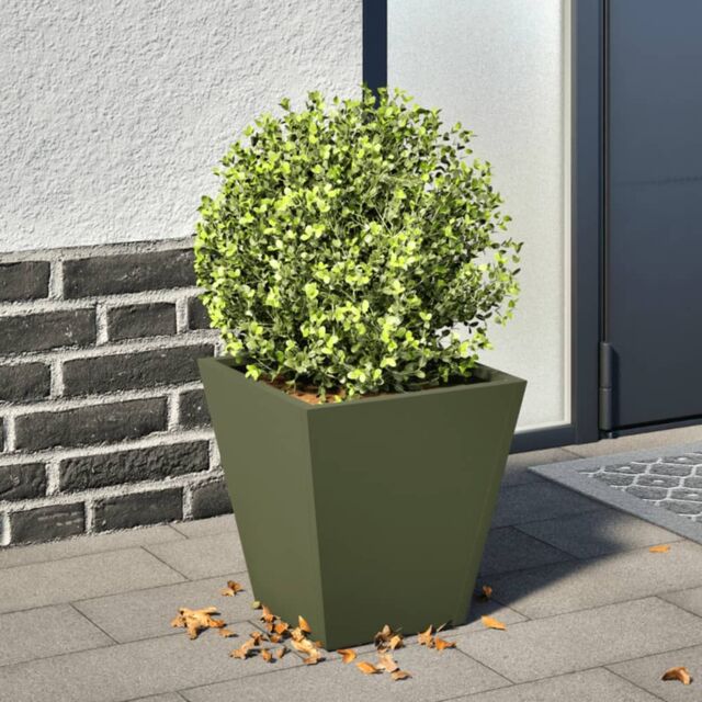 Berkfield Home Garden Planter Olive Green 30x30x30 cm Steel - Size: 30 x 30 x 30 cm - image 1