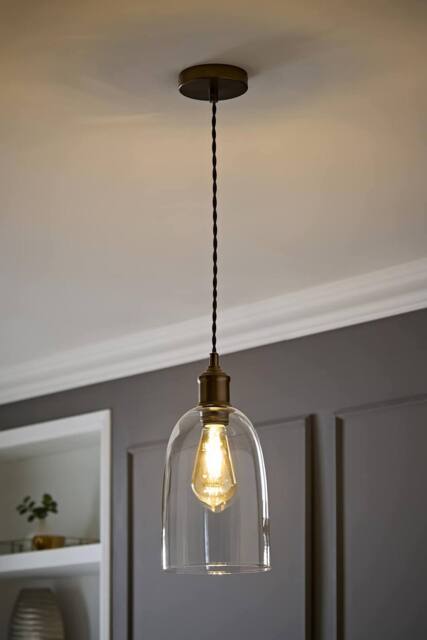 ValueLights Kira Glass Cloche Brushed Brass Single Ceiling Pendant Light in Bronze - image 1