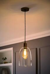 ValueLights Kira Glass Cloche Brushed Brass Single Ceiling Pendant Light in Bronze - thumbnail 2