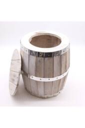 KDMD Whitewash Beer Barrel Stool with Storage Rustic Vintage Charm in White - thumbnail 2