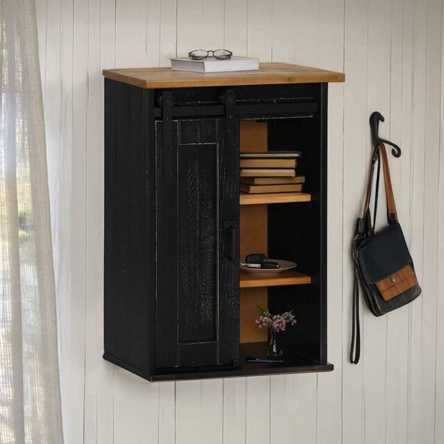 Berkfield Home Hanging Cabinet HALDEN with Sliding Door Black 49x22.5x70 cm Pine - image 1