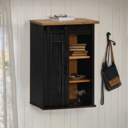Berkfield Home Hanging Cabinet HALDEN with Sliding Door Black 49x22.5x70 cm Pine - thumbnail 1