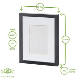 "Nicola Spring Photo Frame with 4"" x 6"" Mount - 8"" x 10"" - Ivory Mount in Black" - thumbnail 3