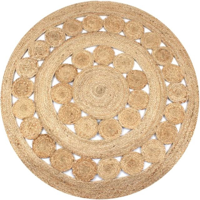 Berkfield Home Area Rug Braided Design Jute 120 cm Round in Beige - Size: 100 cm diameter - image 1