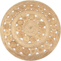 Berkfield Home Area Rug Braided Design Jute 120 cm Round in Beige - Size: 100 cm diameter - thumbnail 1