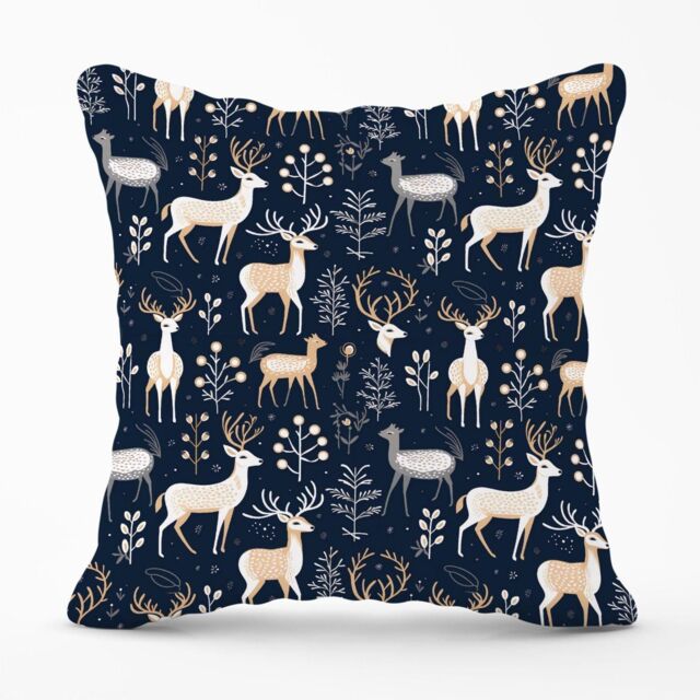 Warren Reed - Designer Reindeer, Whimsical, Illustration Pattern Outdoor Cushion in Blue - Size: 60 cm x 60 cm - image 1