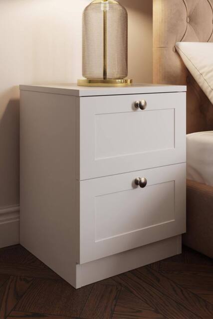 FWStyle Panelled 2 Drawer Bedside Chest (H) 55cm (W) 40cm (D) 40cm Extra Deep Drawers in White - image 1