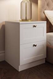 FWStyle Panelled 2 Drawer Bedside Chest (H) 55cm (W) 40cm (D) 40cm Extra Deep Drawers in White - thumbnail 1