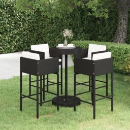 Berkfield Home 5 Piece Garden Bar Set with Cushions Poly Rattan Black - thumbnail 1