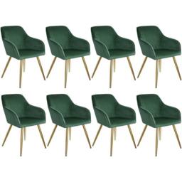 tectake Accent Chair Marilyn Set Of 8 - Dark Green/Gold in Dark Green - Size: 8 Pack