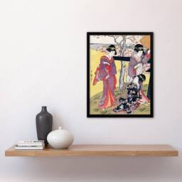 Artery8 Kitagawa Framed Wall Art Print Cherry Blossom Viewing At Gotenyama in Purple - Size: A4 - thumbnail 2