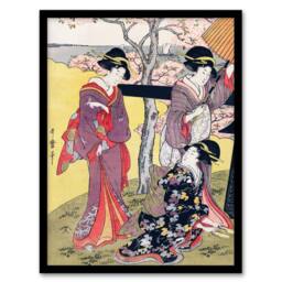 Artery8 Kitagawa Framed Wall Art Print Cherry Blossom Viewing At Gotenyama in Purple - Size: A4 - thumbnail 1