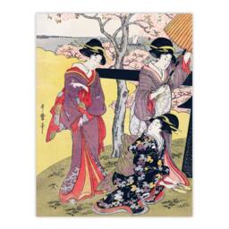 Artery8 Kitagawa Framed Wall Art Print Cherry Blossom Viewing At Gotenyama in Purple - Size: A4 - thumbnail 3
