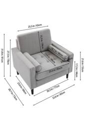 Living and Home Mid-Century Linen Single Sofa Armchair in Grey - thumbnail 2