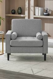 Living and Home Mid-Century Linen Single Sofa Armchair in Grey - thumbnail 1