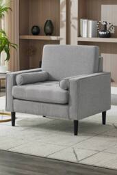 Living and Home Mid-Century Linen Single Sofa Armchair in Grey - thumbnail 3